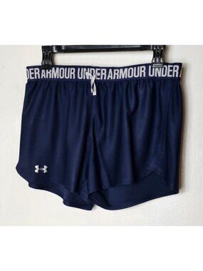 Under Armour Womens M Athletic Shorts Blue Play Up UA HeatGear Loose 3" Inseam